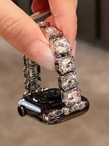 1条女士银色金属水钻弹力表带，兼容38/40/41/44/45/49/42/46mm Series 11/SE3/Ultra3/Ultra/SE/SE2/10/9/8/7/6/5/4/3/2/1 - 銀色 - 查看 5