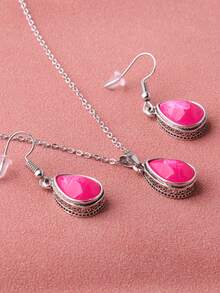 Fuchsia Necklace Earring Set, Classic Designs, Multiple Options Available For Women - Hot Pink - View 6