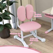QABA Kids Desk And Chair Set, Height Adjustable Children Study Table And Chair Set With Tiltable Desktop, Drawer And Shelves For Boys Girls Ages 3-12, Pink - Pink - View 6