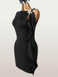 Sexy Summer Outfits For Women Asymmetrical Shoulder Dress Outfits Prom Dresses For Women - Black - View 4