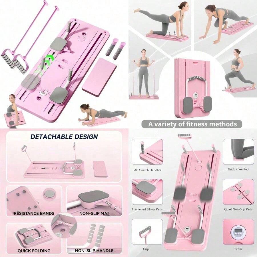 Tabla de pilates Máquina reformador de pilates Tabla de Ejercicio MultifunciónTablero Pilates Reformer Plegable Multiusos tabla deslizante pilates Máquina de Ejercicio en Casa Abdominales - rosa - Ver 1