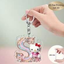 2D立体Hello Kitty字母钥匙扣，三丽鸥亚克力Hello Kitty卡通钥匙圈，可爱包包挂饰，26个字母吊坠，汽车钥匙链，生日礼物，斋月礼物，情人节礼物，粉色钥匙扣，包包配饰
