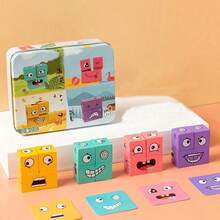 1set Building Blocks Wooden Puzzle Game Smiling Face Desktop Game Emoticon Board Games - Multicolor - View 11