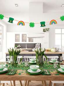 St. Patrick's Day Felt Banner, Rustic Clover Wreath With Rainbow Hat, Wooden Beads, Irish Inspired Hanging Decor, Suitable For Holiday Home Party Fireplace Mantel Wall Decoration - Multicolor - View 5