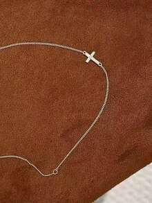 ZNICE New Faith Cross & Lucky Four-Leaf Flower Bracelet For Women, Minimalist Niche Design With Rhinestones, Stainless Steel Jewelry, Layerable, Suitable For Daily Blessing & Baptism Wear, - Gold - View 4