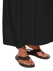 Men's Short Sleeve Robe, Spring And Summer Floral Printed Long Robe, Arab Clothing - Black - View 9