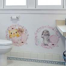 2 pezzi Adesivi da parete rimovibili in PVC con decorazioni floreali e coniglietti, adatti per decorare camera da letto, soggiorno, balcone e finestre per la Pasqua primaverile - Multicolore - Visualizzare 5