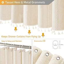 Boho Farmhouse Shower Curtain Linen Rustic Weighted Striped Cloth Shower Curtain Set With Tassel Water Repellent Bohemian Vintage Country Fabric Shower Curtain For Bathroom Cream/Beige 72x72 - A - 奶油色+54吋寬 x 72吋長(1 件裝) - 查看 5