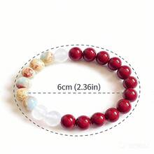 زوج من أساور الزوجين من الكينابار، مناسب للرجال والنساء، مقترن مع أساور حجر الشوشان الأبيض، أساور الطاقة والسعادة بالطراز الصيني، الخرز لتعزيز الشعور بالسعادة - الأحمر - مشاهدة 4