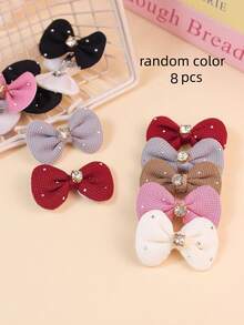 12pcs Cute & Fashionable Rhinestone Bow Hair Clips, Random Color Mix, Pet Accessories For Cats & Dogs - Multicolor - View 9