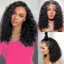 Tóc giả xoăn đen Jerry mật độ 180% 13x4 13x6 Lace Frontal không keo 4x4 5x5 Lace Closure cắt sẵn dễ đội nhổ sẵn nút tẩy trắng tóc bob ngắn xoăn chịu nhiệt sợi tổng hợp pha tóc thật có tóc con xung quanh cho nữ 10inch-34inch Lace cắt sẵn không keo cho 4*4 5x5 - Tự nhiên & Đen - Xem 6