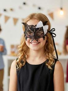 1pc Women & Girls Lace Butterfly Masquerade Half Face Mask, White Hollow Lace Mask, Party Mask, Parent-Child, Adult Female Personalized Mask, Masquerade - Black - View 4