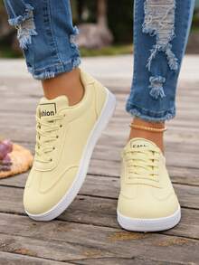 女士白色低帮运动鞋 - 全息细节时尚休闲鞋 - 黃色 - 查看 5