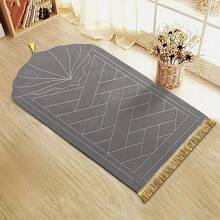 1pc Foldable Portable Prayer Mat - Black & Gold Decorative Pattern, Machine Washable, Indoor & Outdoor Use, Extra Large, Beautiful, Thick Flannel Prayer Rug, Non-Slip Soft Durable Design With Tassels. This Is A Perfect Prayer And Outdoor Mat, Suitable For Ramadan And Worship! - Multicolor - View 7