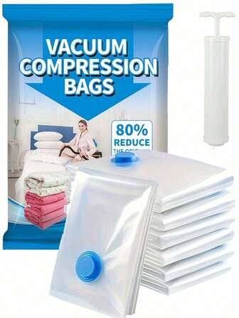 1/1pc Vacuum Seal Bags With Manual Pump, Travel Vacuum Bags, Transparent PVC Vacuum Seal Bags In Multiple Sizes, Large Capacity Home Clothing Storage Bags, Cruise Essentials, Space Saving Storage Bags, Vacuum Storage Bags, Travel Essentials, With Manual Air Pump, Compression Bags For Clothes, Bedding, Pillows, Blankets, Autumn/Winter Home Clothing Storage Bags, Bedroom Decor, Autumn Decor