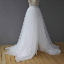 成人新娘超柔软开衩薄纱裙，白色长拖尾薄纱裙，晚宴长裙，伴娘礼服，摄影薄纱裙 - 彩色 - 查看 3