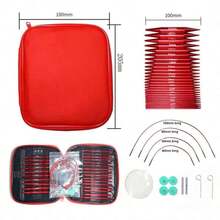 This Aluminum Detachable Round Weaving Tool Set Is Smooth And Non-Snagging, Suitable For Knitting Socks, Scarves, And Sweaters. It Comes With A Red Portable Bag For Easy Storage. - Red - View 1