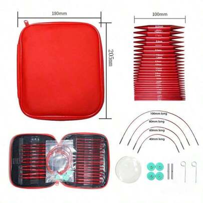 This Aluminum Detachable Round Weaving Tool Set Is Smooth And Non-Snagging, Suitable For Knitting Socks, Scarves, And Sweaters. It Comes With A Red Portable Bag For Easy Storage.