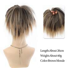 1pc Fluffy Straight Hair Bun Extension With Elastic Band, Available In Black, Brown, Golden, Soft & Voluminous, Suitable For Daily Wear - Multicolor - View 15
