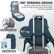 YSTYLE Ba lô xách tay EasyJet 40x25x18cm/46x30x23cm Túi cabin unisex Ba lô đựng laptop 15.6 inch kèm sạc USB Ba lô leo núi - Màu xanh ngọc - Xem 9