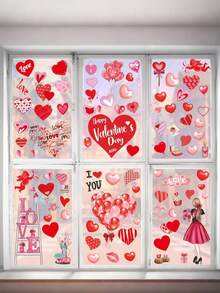 127片/7张情人节爱心窗贴，玻璃窗贴纸，情人节快乐爱心贴纸，派对装饰用品，结婚纪念日，情人节 - 彩色 - 查看 4