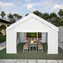 Carport/Shed 4x6m – With Separate Sectional Doors At The Front And Rear For Bilateral Access, Reinforced And Watertight Construction – Removable Roof And Side Walls - White - View 2