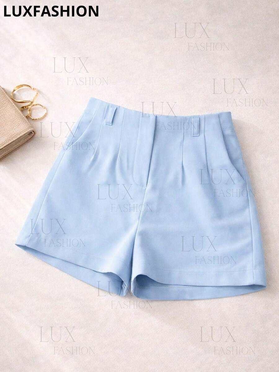 Women's Tailored Shorts With Pocket And Zipper, No Belt - Baby Blue - View 1