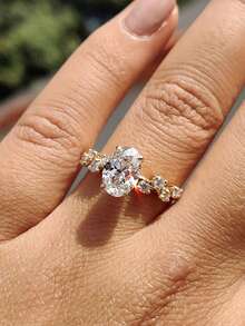 1枚925纯银椭圆形切割钻石戒指，女士款式，适合派对和晚宴，精致珠宝，女友周年纪念礼物 - 橢圓圓鑽 - 查看 6