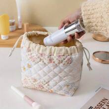 1 pièce Sac de maquillage imprimé - Sac de rangement de voyage grande capacité, Sac de rangement de toilette en fibre de polyester, Design de mélange de couleurs portable