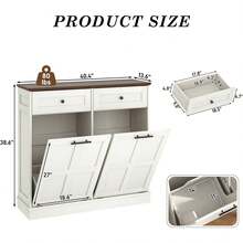 10-20 Gallon Double Trash Can Cabinet | Features Tilt-Out Laundry Hamper, Drawers & Farmhouse Design - White - View 8