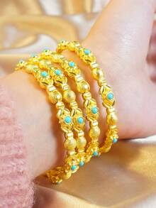 Luxury Gold-Plated Wheat Ear Cuff Bracelet, Bridal Jewelry, Elegant Bangle For Women, Suitable For Middle East Dubai, Africa Nigeria, Europe And America - Gold - View 4