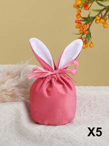 5pcs/Set Holiday Rabbit Gift Bags, Rabbit Ear Plush Drawstring Bags, Rabbit Gift Bags, Rabbit Party Gift Baskets, Party Supplies, Candy Snacks, Jewelry - Multicolor - View 15