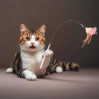 1pc Retractable Feather Cat Toy, Interactive Cat Wand Toy For Indoor Cats To Chew, Chase, And Play, Amusing Cat Hanging Toy With Feathers