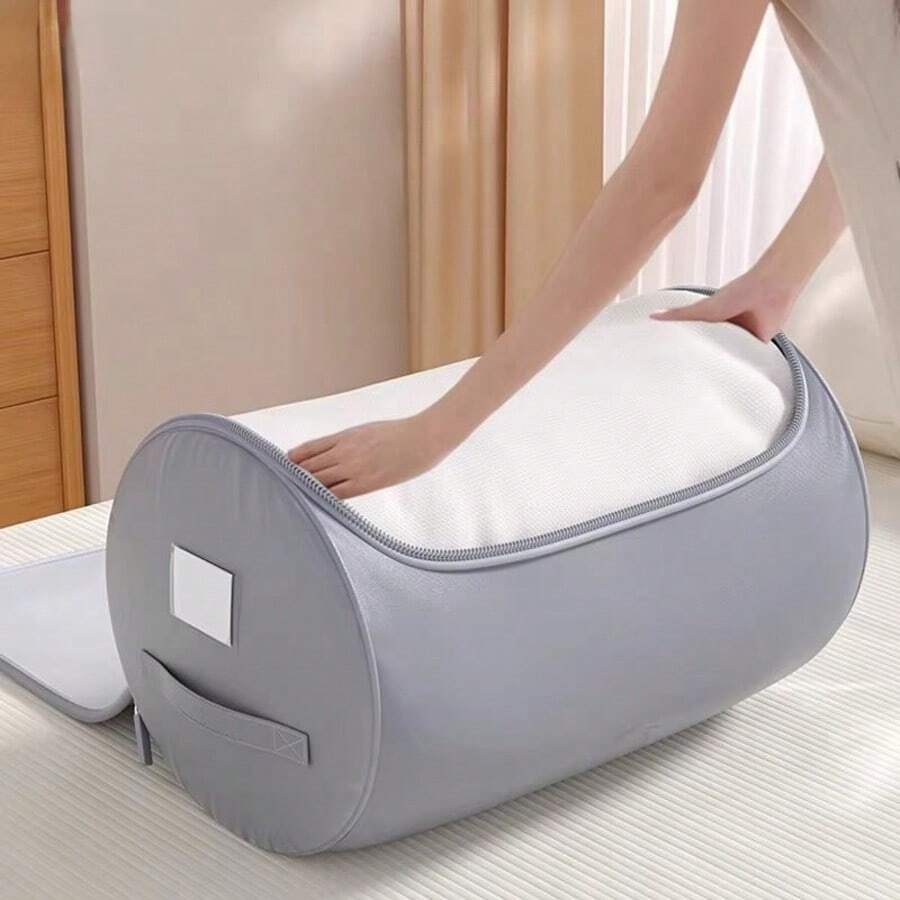1pc Cylindrical Dust-Proof Quilt Storage Bag, Large Capacity, Foldable, For Organizing And Storing Clothes, Quilts And Other Items. Space-Saving Design, Suitable For Home And Travel Storage. - Multicolor - View 1