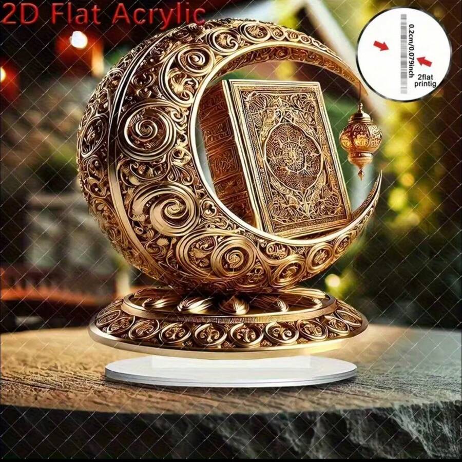 [Thiết kế phẳng 2D] 1 món đồ trang trí hình trăng lưỡi liềm vàng - Hình trăng lưỡi liềm kiểu Hồi giáo trang nhã kèm đế, không cần lắp ráp, thích hợp để trang trí bàn, nhà cửa, văn phòng, đám cưới và sinh nhật | Quà tặng đồ trang trí bằng acrylic cao cấp, dành riêng cho phụ nữ và những người yêu thích trang trí, trang trí tường hình trăng, vẻ ngoài sang trọng, chế tác tinh xảo, không cần nguồn điện, phiên bản phẳng 2D. - Nhiều màu - Xem 1