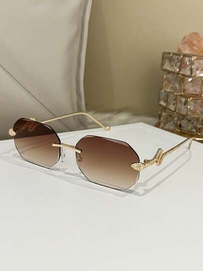 1 pieza Gafas sin marco de moda para mujer, versátiles para uso casual, de fiesta, estilo callejero, esencial de verano, diario, de negocios, citas, al aire libre, estilo Y2K