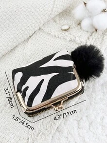 With A Pom-Pom Charm,Women Wallets Short Pu Leather Purses Zipper & Hasp Purse Multifunctional Large Capacity Money Bag For Women Coin Card Holders Lightweight,Fashion Modern,Business ZipperCredit Card Business Casual Teachers' Day,Teacher Gifts,For Anniversary,For Christmas Gift,For Birthday Gift,For Lady,For Female,White-Collar Workers