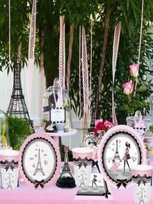 20 Pcs Paris Eiffel Tower Tableware Set | Serves 20 Guests | Paris Theme Tableware Set Kit, Oh La La Baby Shower Birthday Paris Theme Party Supplies,Includes 7 "/9" Plates, Cups And Napkins - Multicolor - View 2