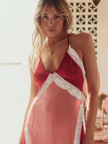 Vestido largo informal y holgado sin mangas de talla grande con bolsillos para mujer - Rojo - Ver 5