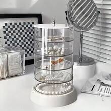1pc Makeup Sponge Storage Box/Jewelry Box, Transparent Multi-Layer Rotating Earring, Bracelet And Hair Accessory Organizer Box With Cover, Dust-Proof Storage Rack, Multi-Functional Desktop Organizer, Jewelry Box - Clear - View 10