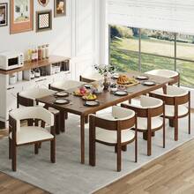 2/4/6/8 Pack Barrel Chairs With Curved Backrest | Solid Wood Frame, Comfortable PU Upholstery & Adjustable Feet (Not Include Table) - 白色 - 查看 7