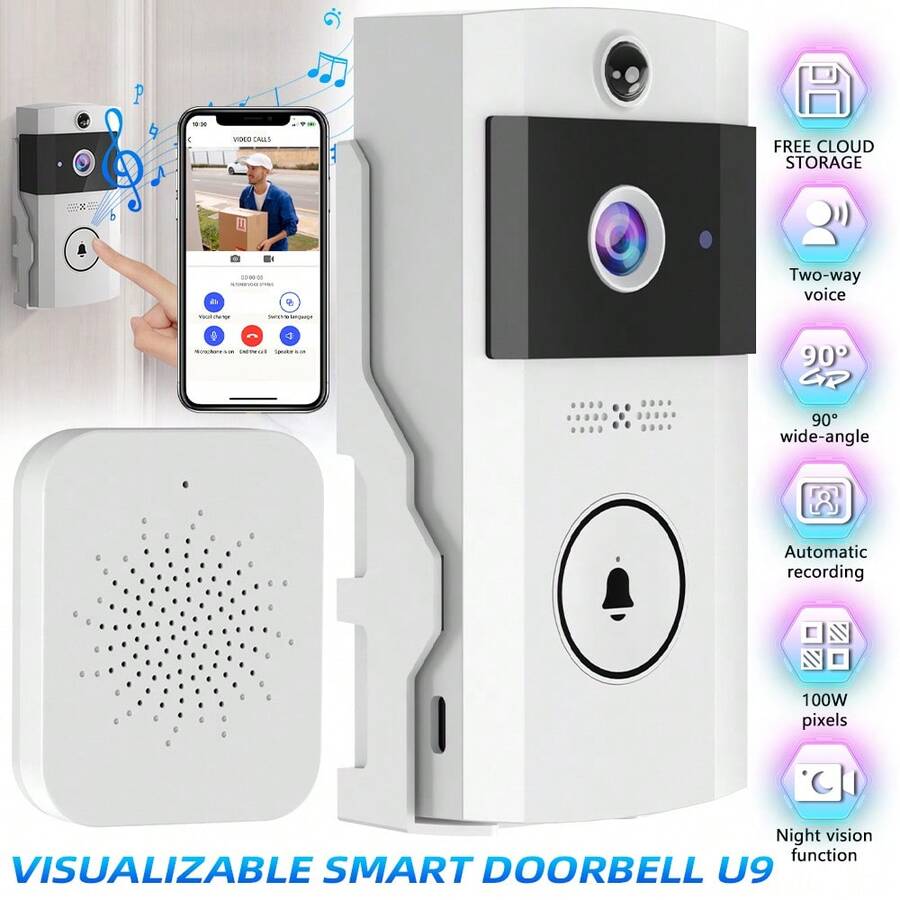 Wireless Doorbell, Doorbell Camera Wireless, Smart Video Doorbell With Chime, No Subscription Required, Lifetime Free 72-Hour Cyclic Cloud Storage, Two-Way Talk, Battery Powered, 90 Degree Wide-Angle Lens, Supports 2.4Ghz WiFi Only - trắng - Xem 1