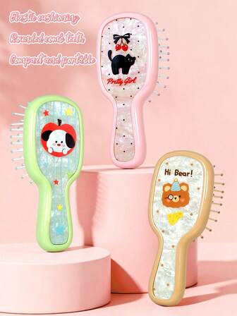 1 pieza Peine mini con estampado de dibujos animados, cepillo de pelo pequeño y portátil, peine desenredante lindo para viajes - Cepillo de bolsillo con patrón divertido para mujeres, para todo tipo de cabello, peinado y cuidado del cabello, bolso, mochila, oficina - Regalo perfecto para el Día de San Valentín, cumpleaños, Navidad, aniversario para ella, mejor amiga, colega (tamaño mini ligero, peine de color brillante)