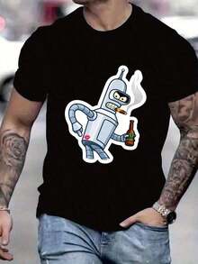 2026 Women's ClothesSummer BestsellersSummer New Arrival T-Shirt, Cartoon Characters, Childlike Charm, Nostalgic Cartoon Style Clothing, Casual Versatile, Comfortable And Breathable, Round Neck, Hot Selling Top Tee, Men'S Black Short-Sleeve T-Shirt Retro Horror Movie Shirt Faith Over Fear T Shirt Men New Year Resolution T Shirt Back To School Teacher Shirt Men Motorcycle Biker T Shirt MensuppleLoose And Comfortablesummer Shirts - 黑4 - 查看 7