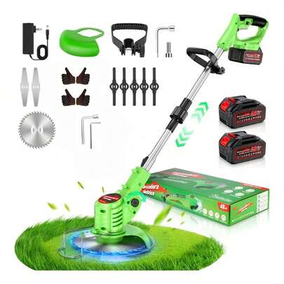 Desbrozadora Inalámbrica Podadora Eléctrica Pasto Plegable Desbrozadora electrica inalambrica 4 en 1 para jardin, podadora electrica y cortadora de pasto con tubo telescopico 35–47", cabezal 0–90°, ruedas y guardabarros, desbrozadora pasto ligera de bajo ruido, kit cuchillas metal/plastico/nylon, bateria recargable larga duracion, ideal orillas y bordes, podadora cesped potente