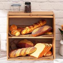 Bread Bin 2 Tiers Double Layer Box Slide Roll Top Food Storage Rack Home Kitchen - Apricot - View 6