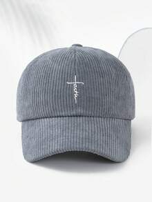 1 pièce Casquette de baseball unisexe en velours côtelé style rétro avec fine broderie en croix. Casquette de baseball réglable pour l'automne/l'hiver, idéale pour un usage quotidien, la course, les sports, les vacances, les activités extérieures et les passionnés. - A - Voir 11