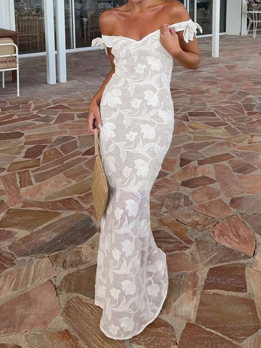 Women's Elegant Textured Mermaid Hem Dress, Suitable For Beach Vacation, Afternoon Tea Outings, Spring/Summer - Apricot - View 1