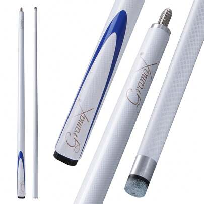 Beautiful White & Black Carbon Fiber Snooker Cue, 9mm Tip, 1/2 Piece Design, 18oz-19oz Weight, Beginner Training Snooker Cue