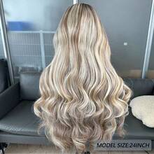 13x4 Synthetic Lace Front Wig, Ombre Gold, 24 Inches Long, Wavy Curly, Glueless Kanekalon Material, Durable Synthetic Wig, Free Part, 150% Density, Suitable For Women's Daily Wear, Natural Soft Appearance, Easy To Wear And Remove, Beginner Friendly - Blonde Ombre - View 6